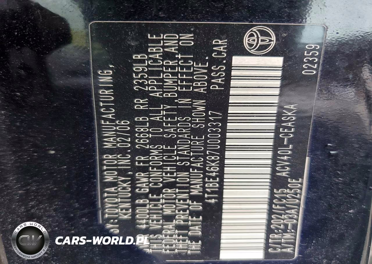 2007 Toyota Camry Se VIN:4T1BE46K87U003317 - 12