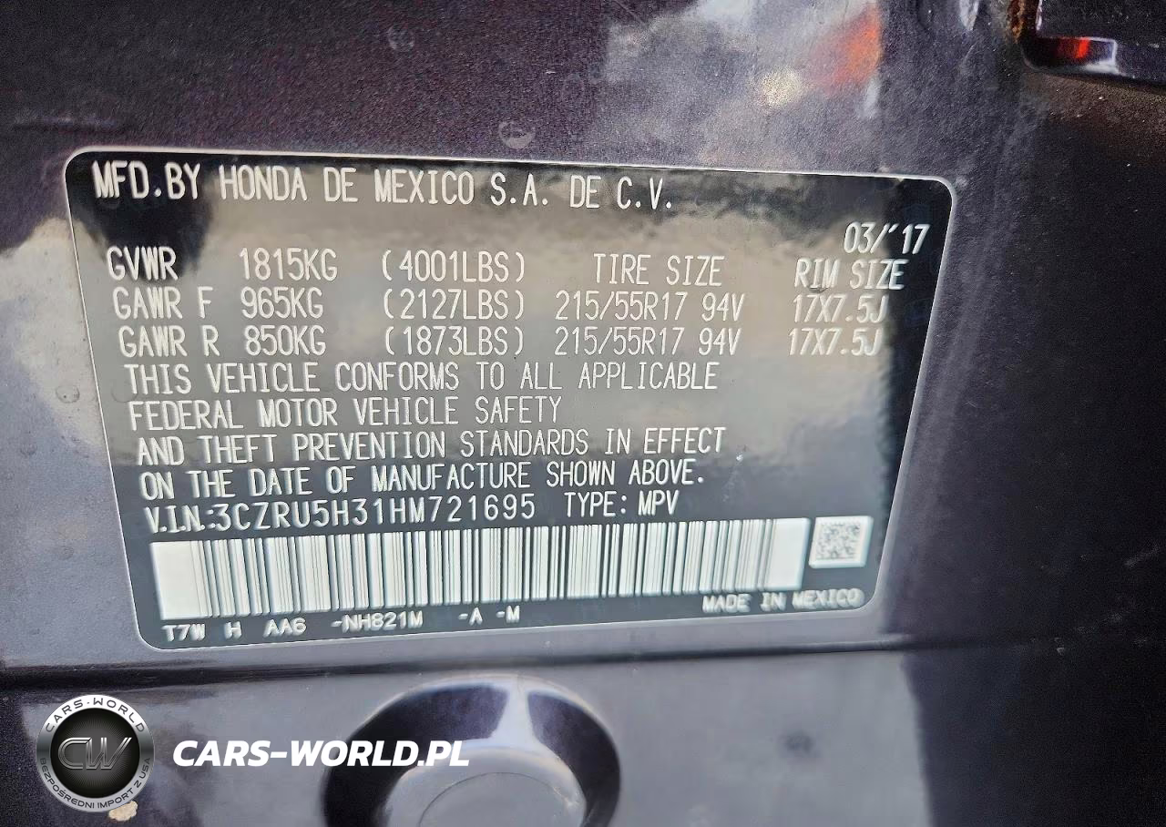 2017 Honda Hr-V Lx VIN:3CZRU5H31HM721695 - 14