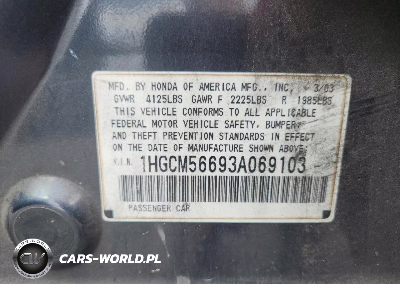 2003 Honda Accord Ex VIN:1HGCM56693A069103 - 12