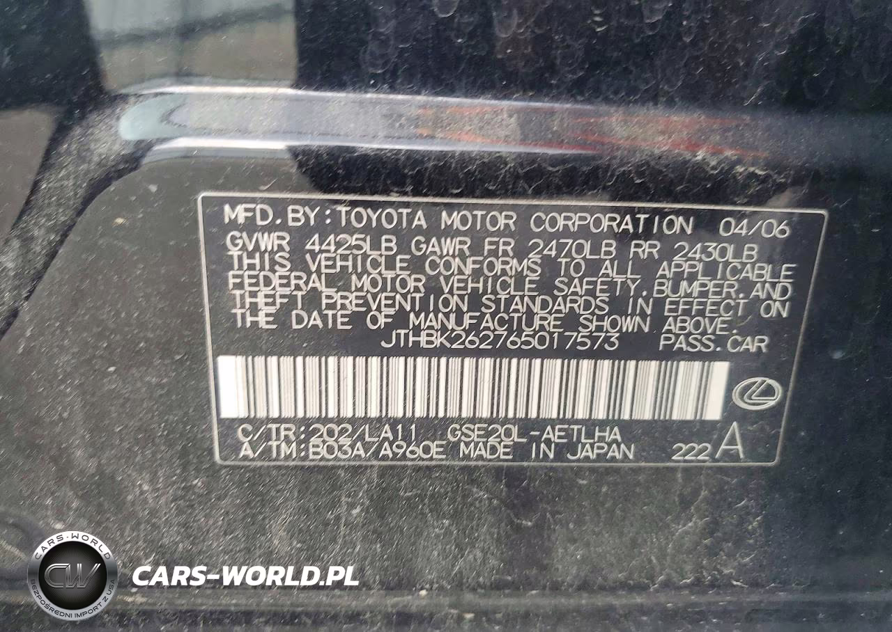 2006 Lexus Is 250 VIN:JTHBK262765017573 - 12