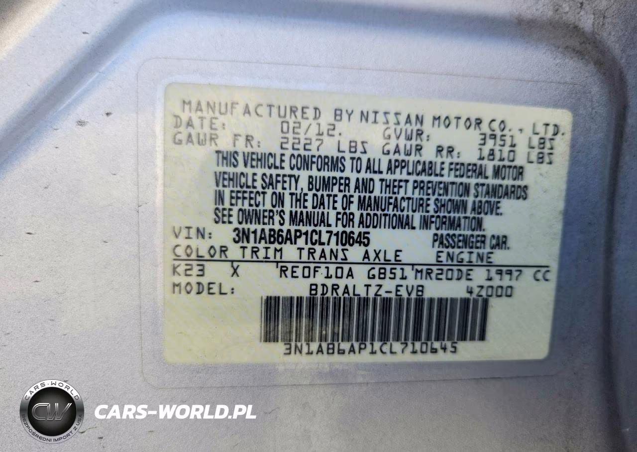 2012 Nissan Sentra 2.0 VIN:3N1AB6AP1CL710645 - 12