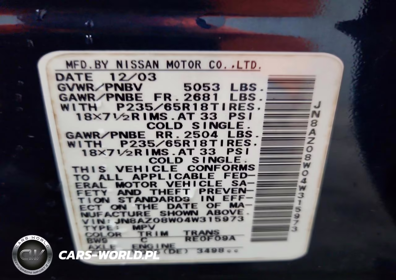 2004 Nissan Murano Sl VIN:JN8AZ08W04W315973 - 13