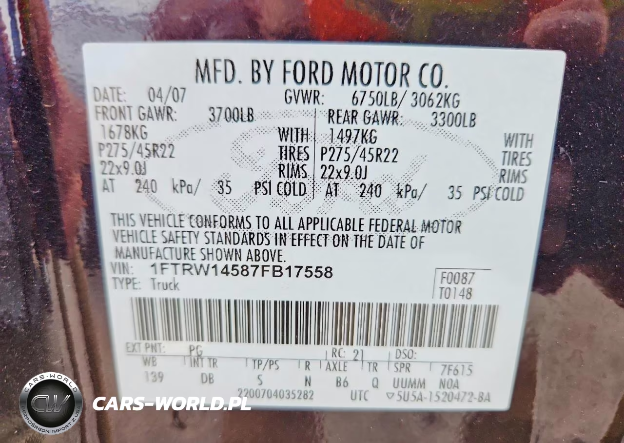 2007 Ford F150 Supercrew VIN:1FTRW14587FB17558 - 12