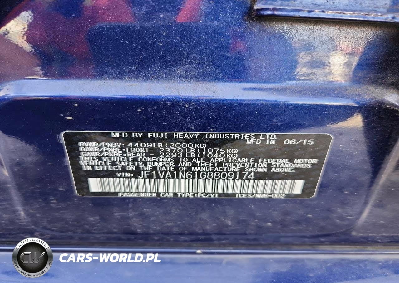 2016 Subaru Wrx Limited VIN:JF1VA1N61G8809174 - 12