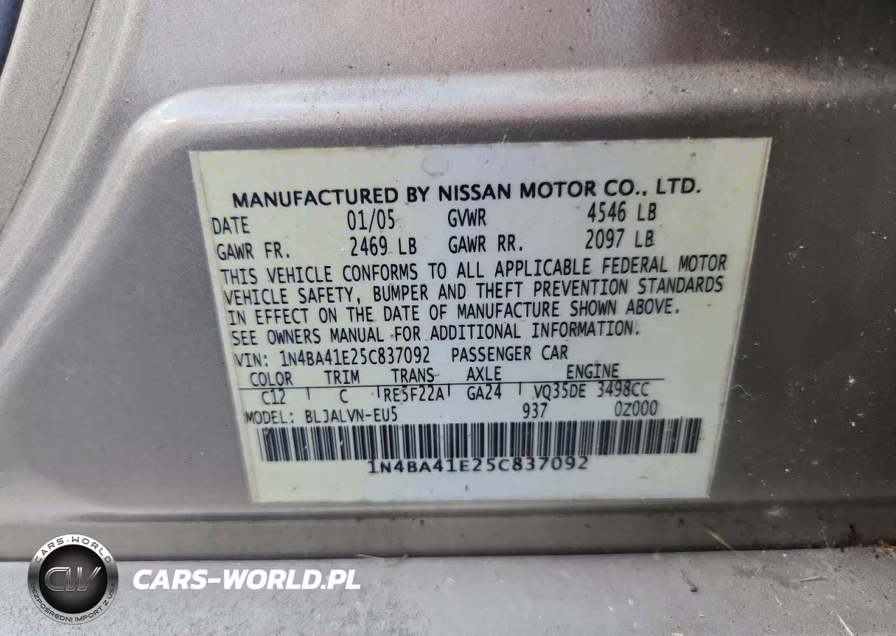 2005 Nissan Maxima 3.5 Se VIN:1N4BA41E25C837092 - 12