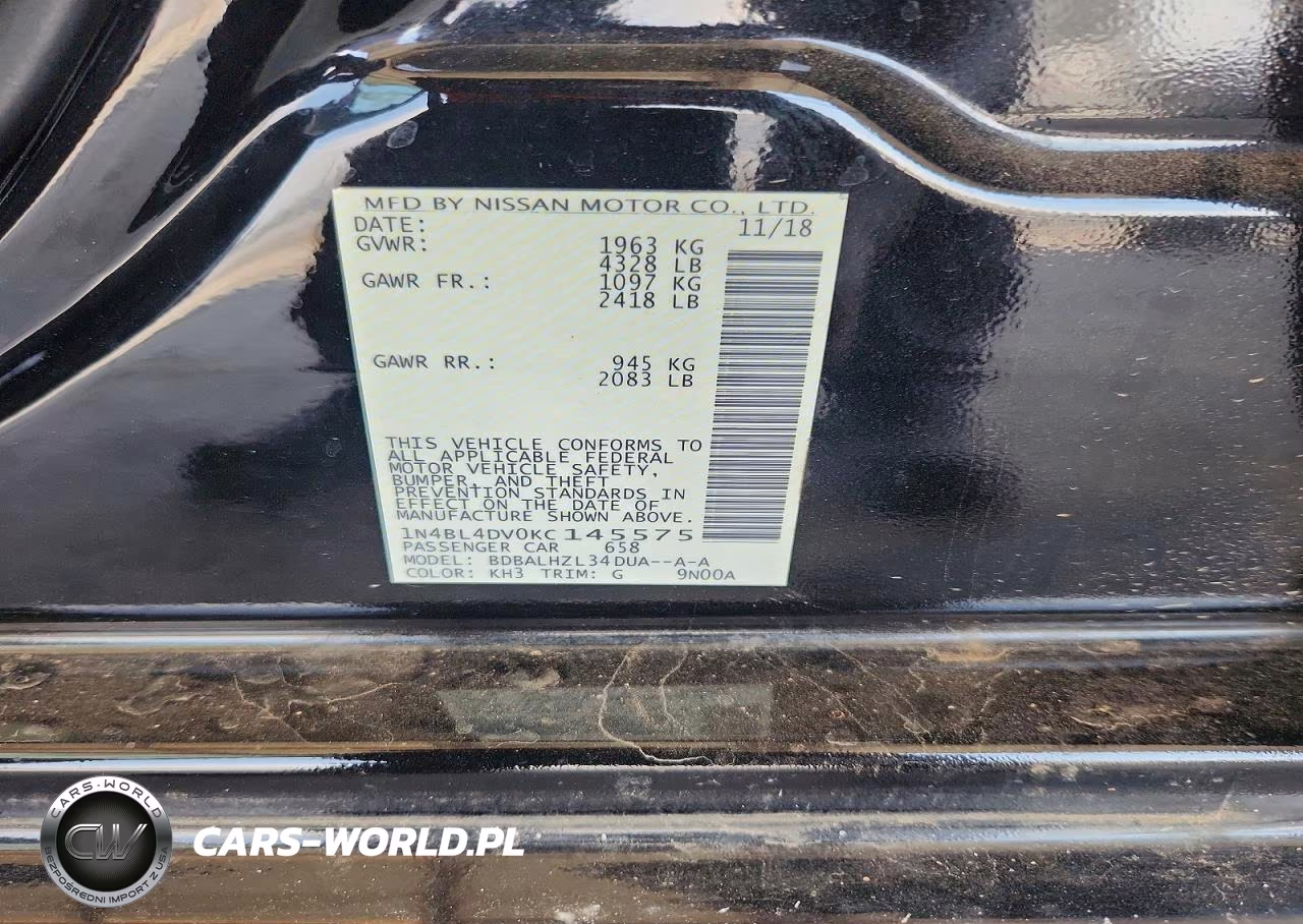 2019 Nissan Altima Sv VIN:1N4BL4DV0KC145575 - 12