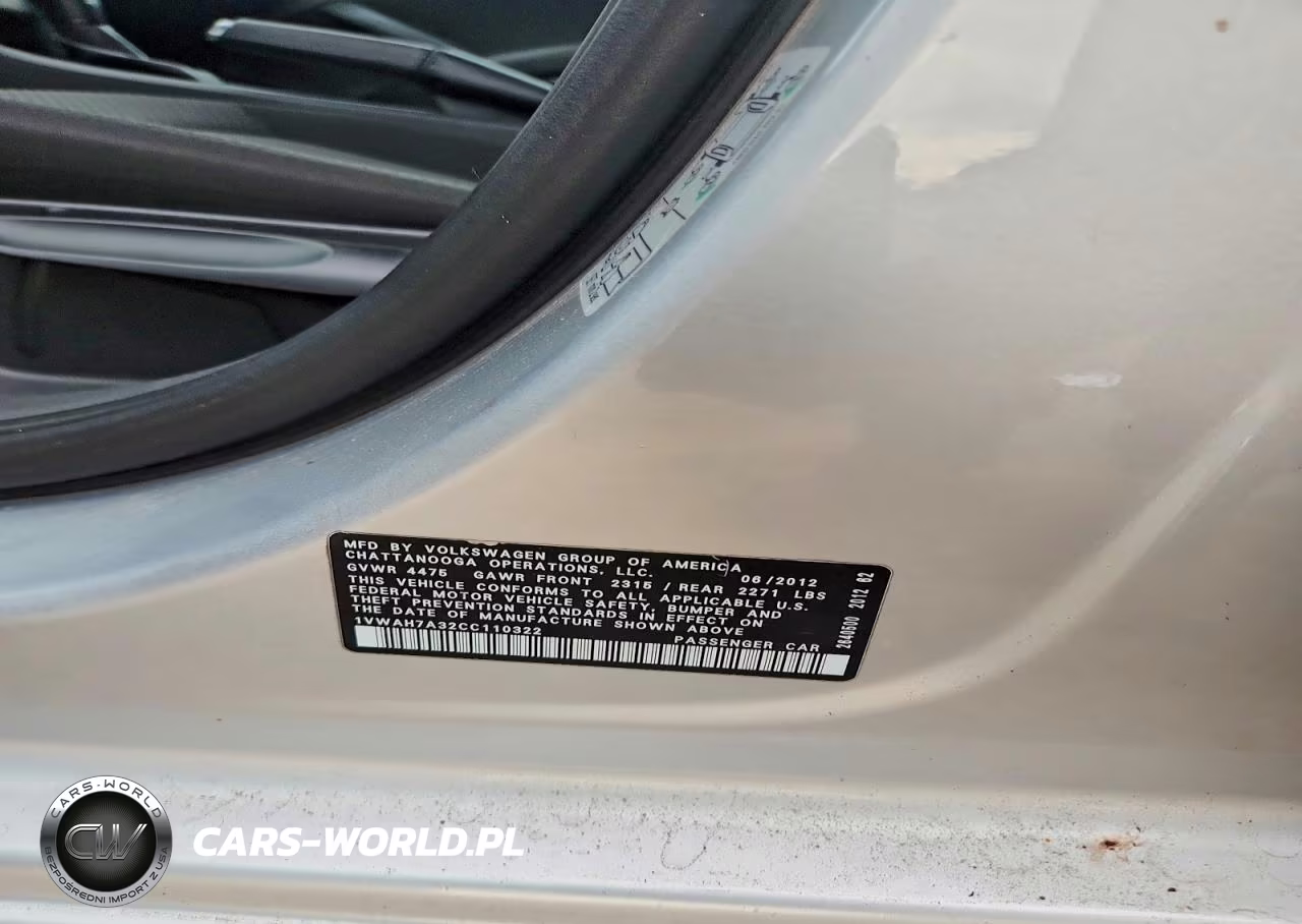 2012 Volkswagen Passat S VIN:1VWAH7A32CC110322 - 12