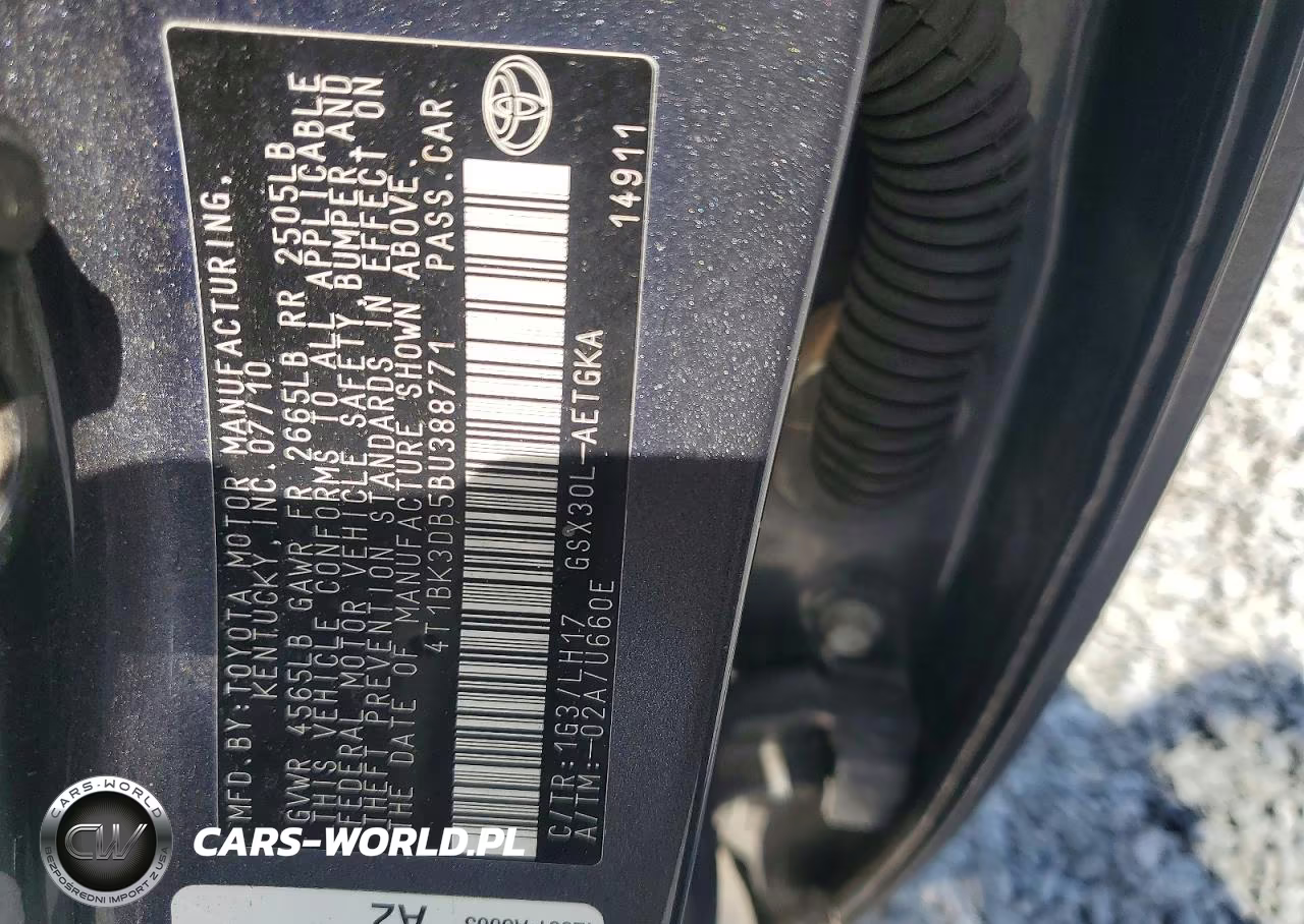 2011 Toyota Avalon Base VIN:4T1BK3DB5BU388771 - 12
