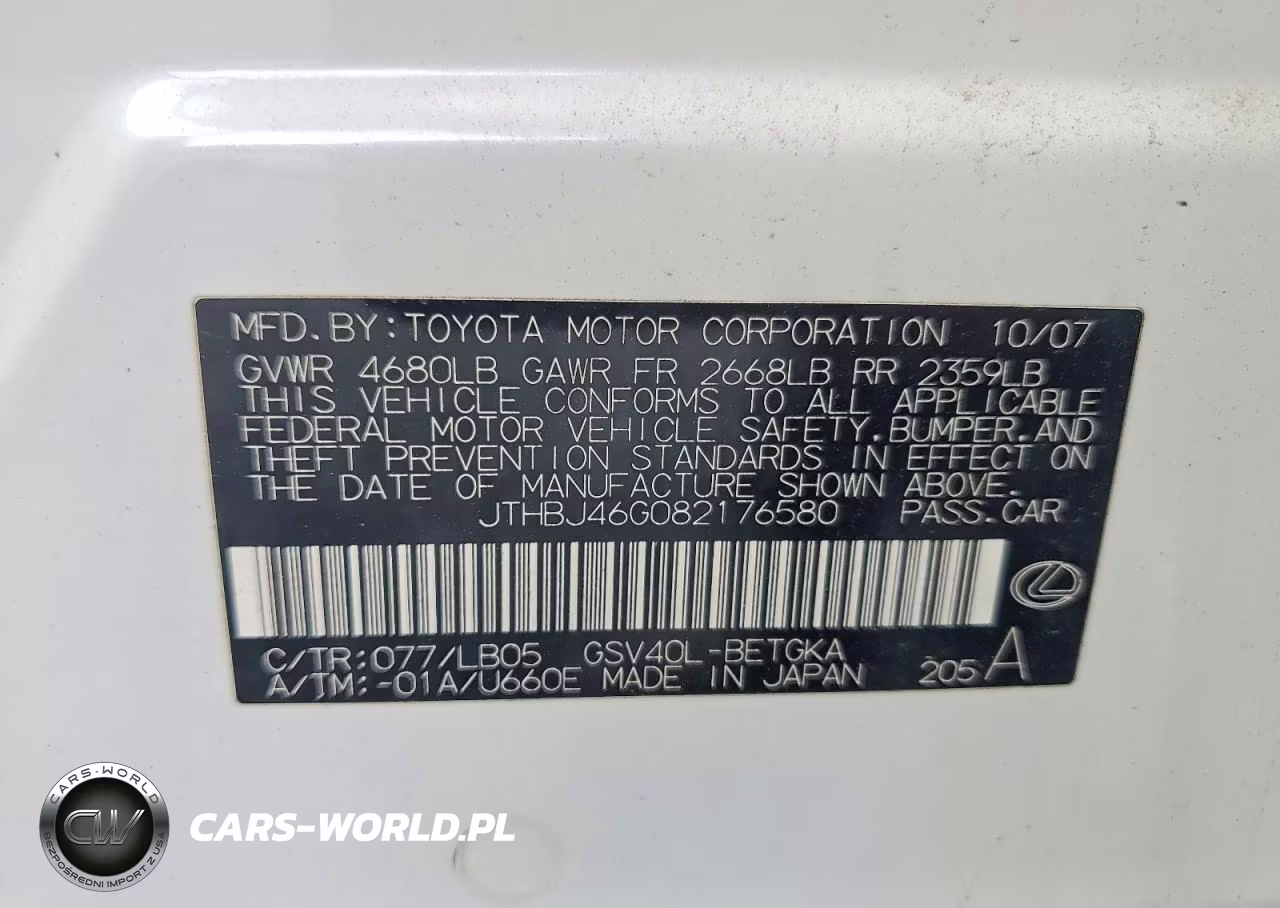 2008 Lexus Es 350 VIN:JTHBJ46G082176580 - 12