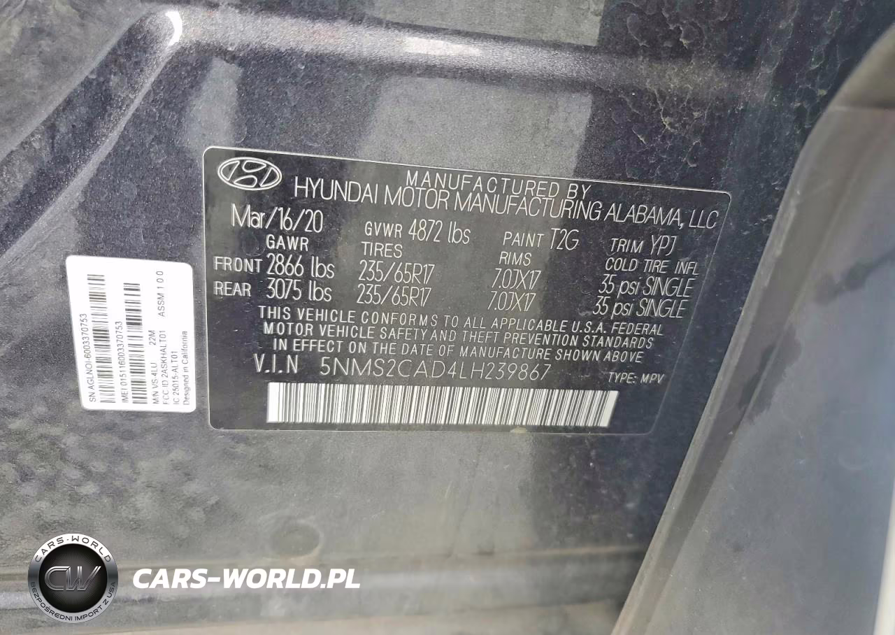 2020 Hyundai Santa Fe Se VIN:5NMS2CAD4LH239867 - 13