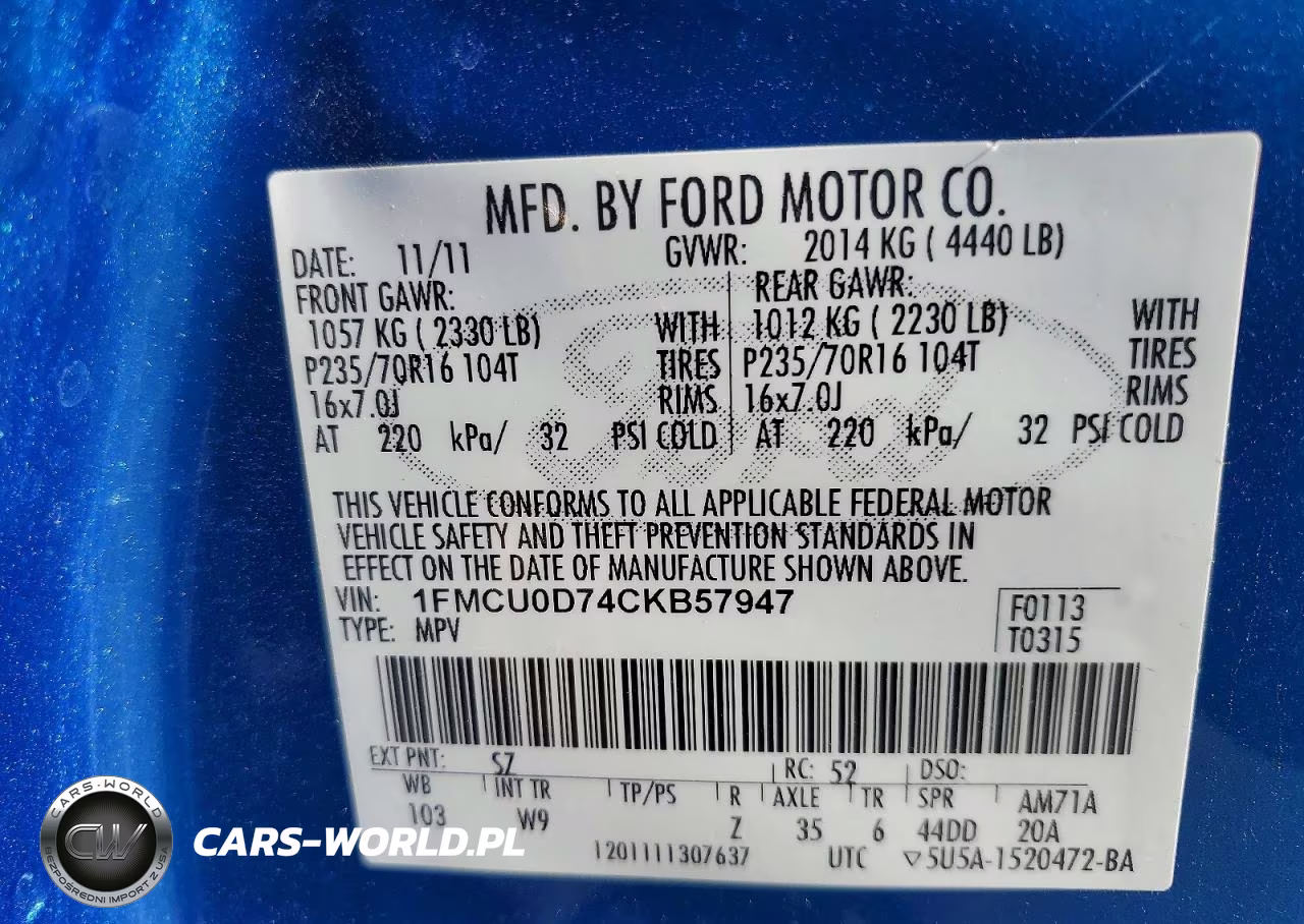 2012 Ford Escape Xlt VIN:1FMCU0D74CKB57947 - 13
