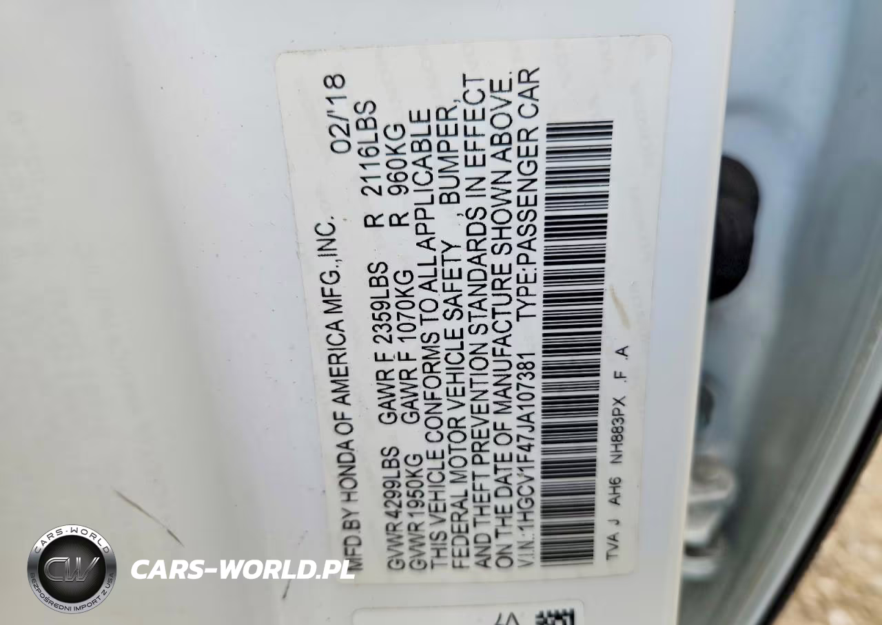 2018 Honda Accord Ex VIN:1HGCV1F47JA107381 - 12