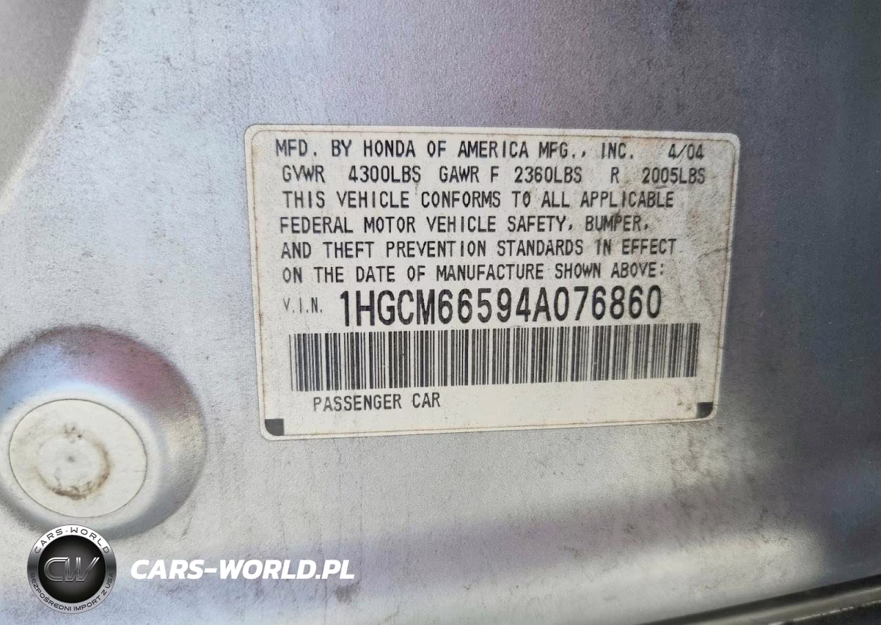 2004 Honda Accord Ex VIN:1HGCM66594A076860 - 12
