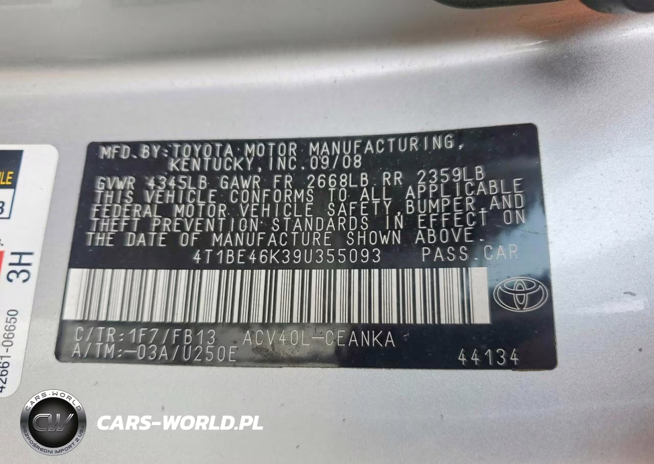 2009 Toyota Camry Base VIN:4T1BE46K39U355093 - 12