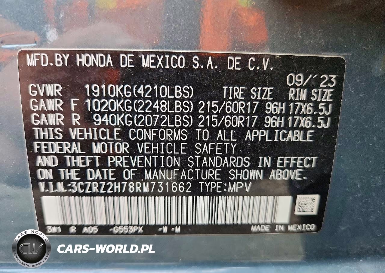 2024 Honda Hr-V Exl VIN:3CZRZ2H78RM731662 - 13