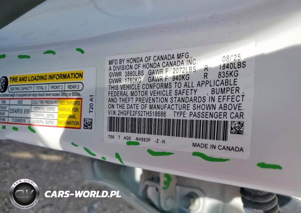 2026 Honda Civic Sport VIN:2HGFE2F52TH518686 - 12