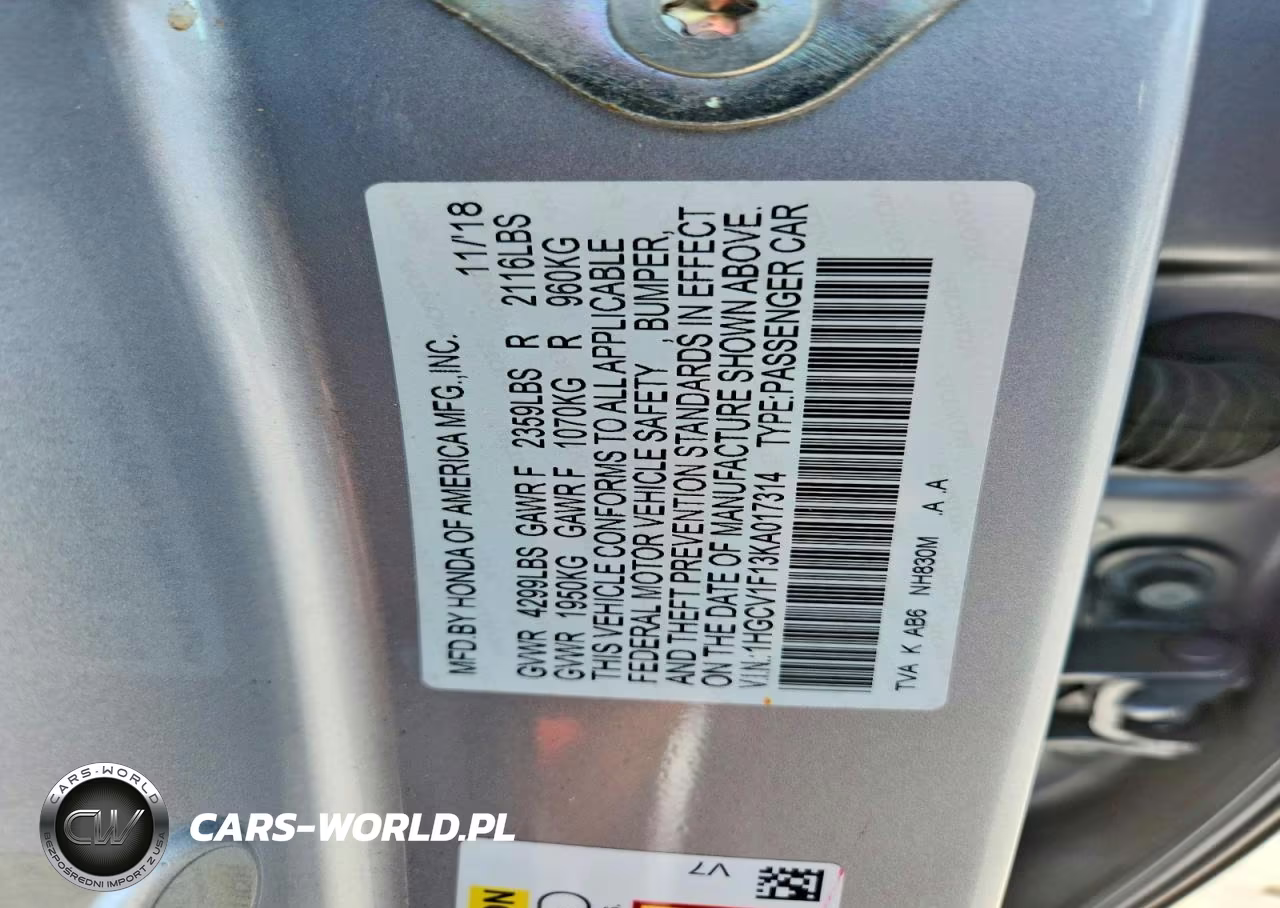 2019 Honda Accord Lx VIN:1HGCV1F13KA017314 - 13