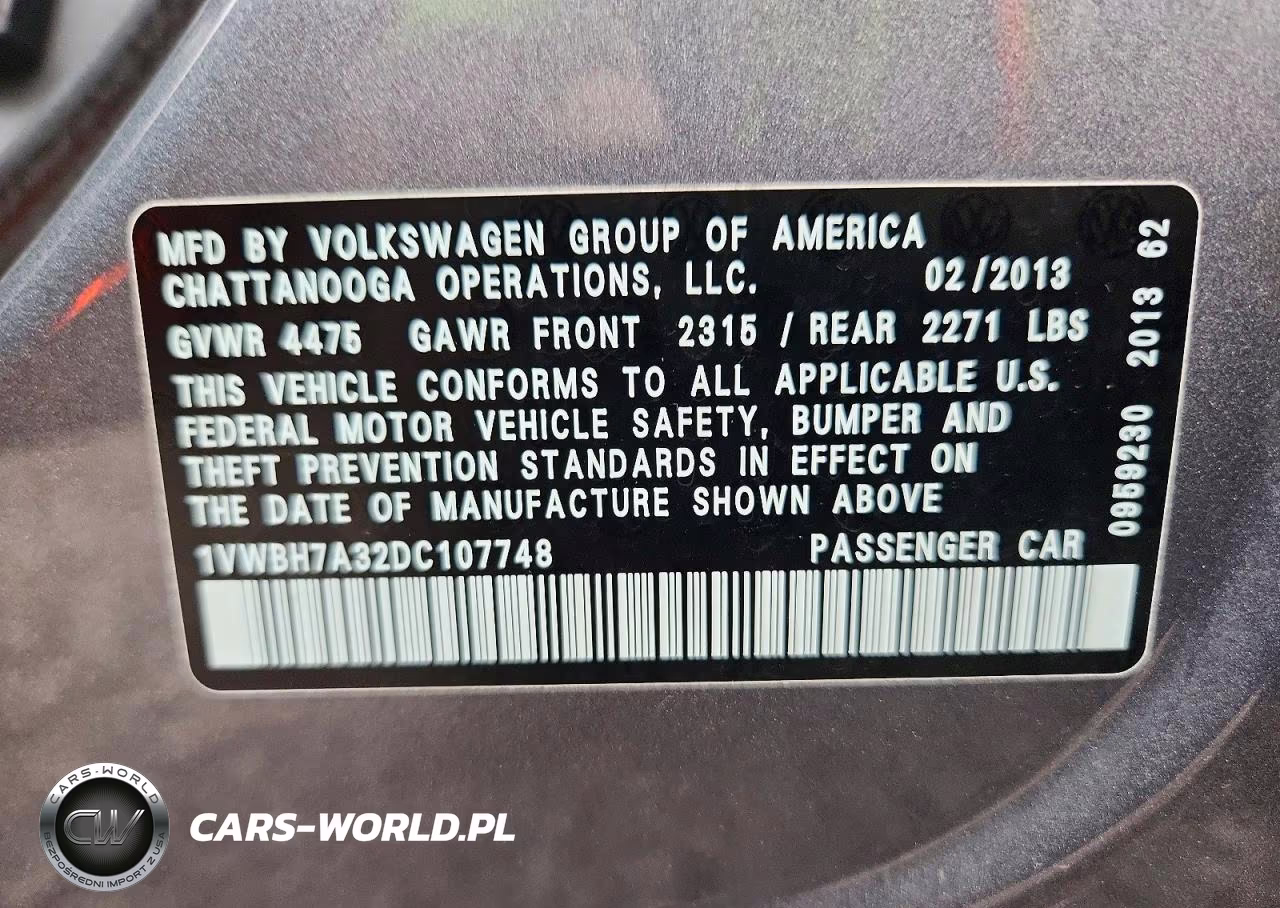 2013 Volkswagen Passat Se VIN:1VWBH7A32DC107748 - 12
