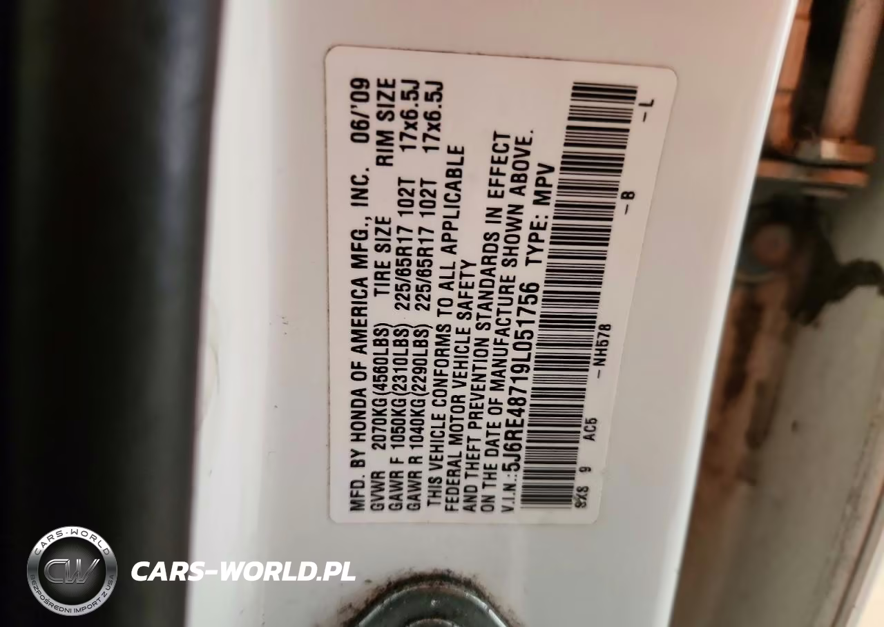2009 Honda Cr-V Exl VIN:5J6RE48719L051756 - 13