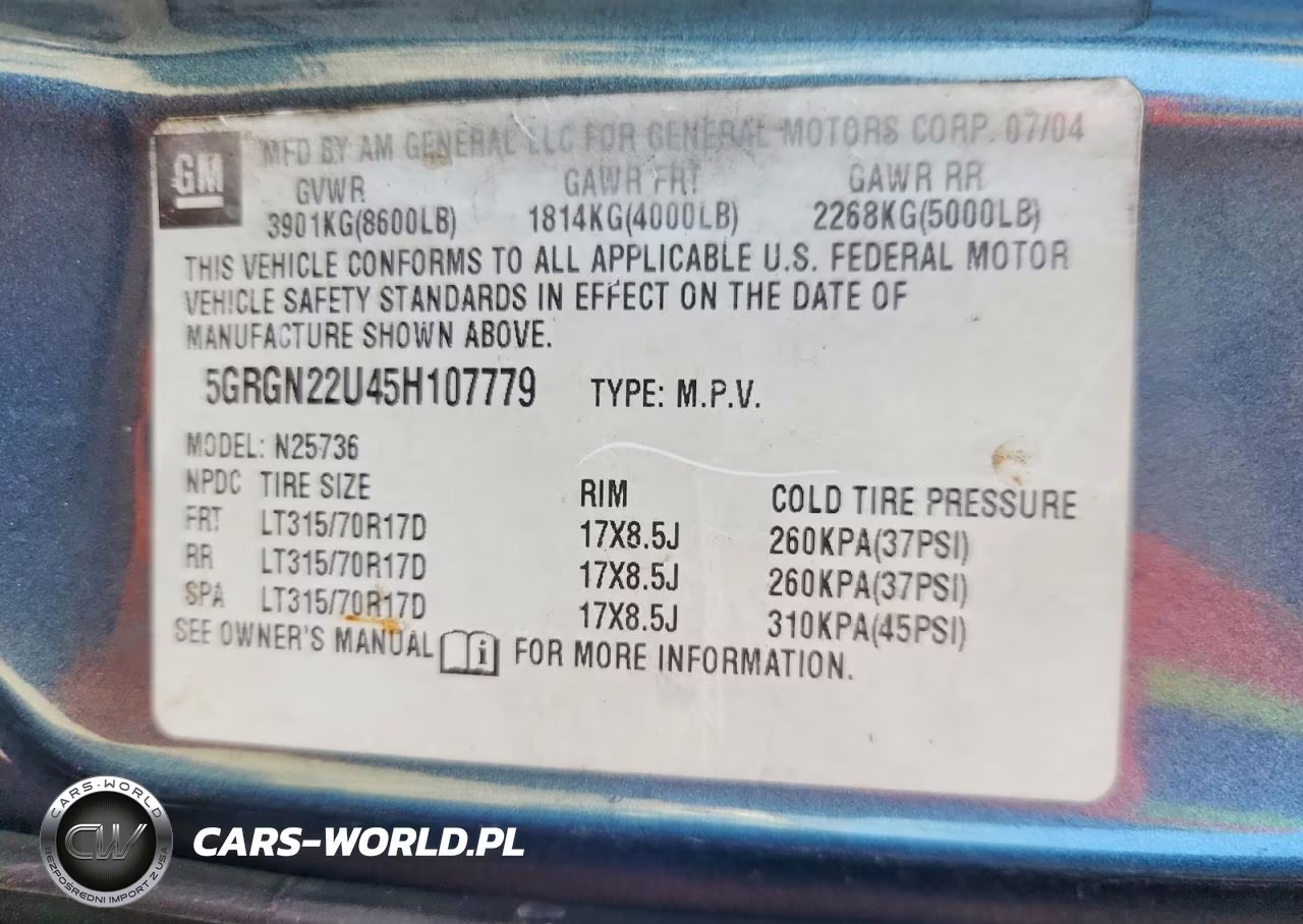 2005 Hummer H2 Sut VIN:5GRGN22U45H107779 - 12