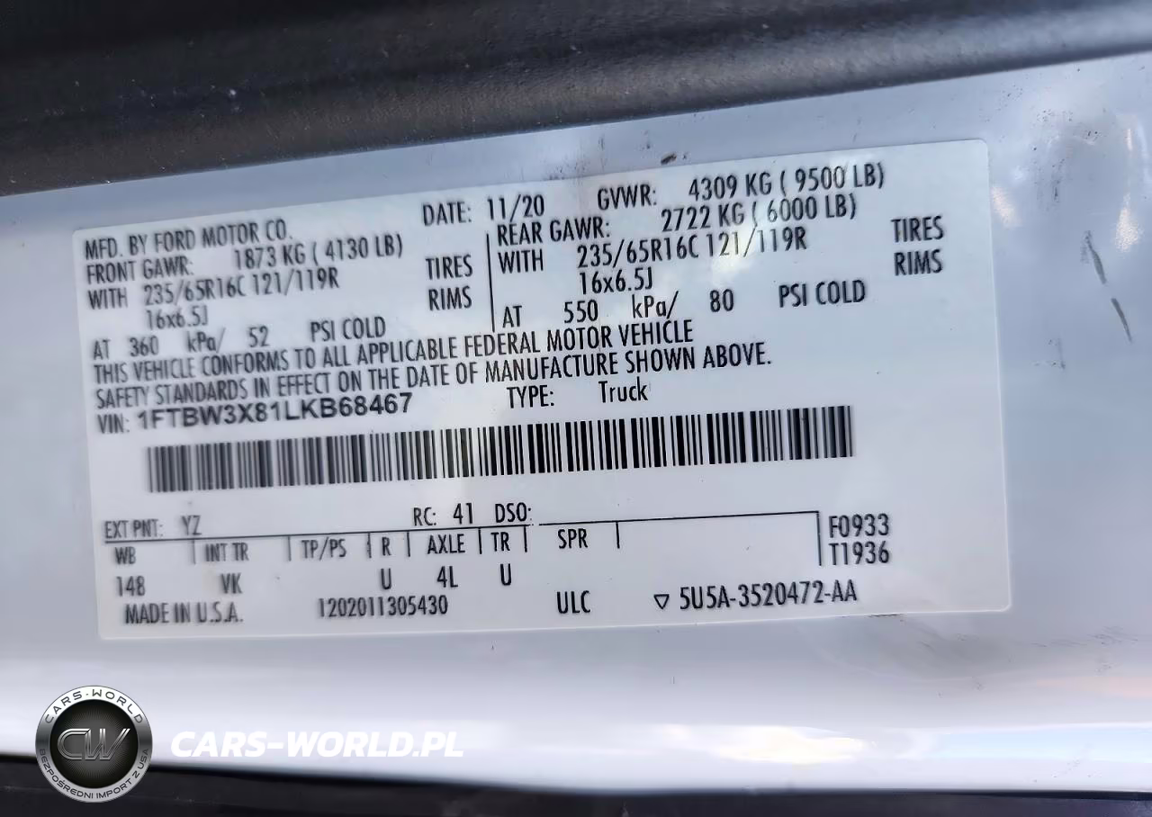 2020 Ford Transit 350 Delivery Van VIN:1FTBW3X81LKB68467 - 13