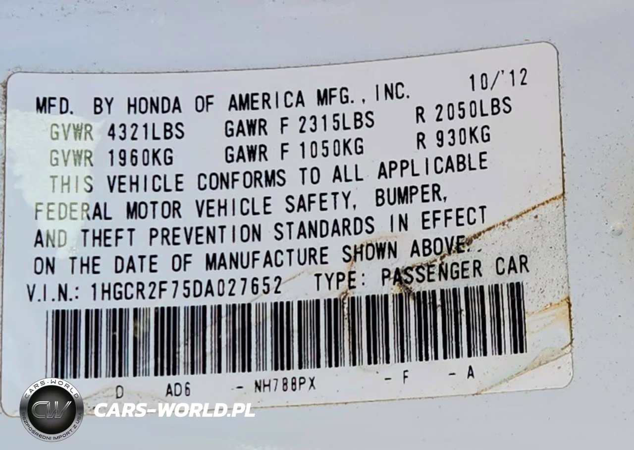 2013 Honda Accord Ex VIN:1HGCR2F75DA027652 - 13