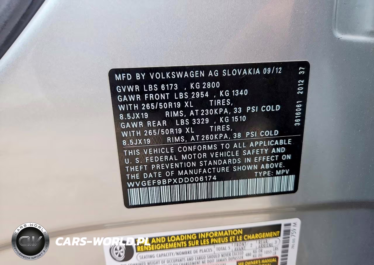 2013 Volkswagen Touareg V6 VIN:WVGEF9BPXDD006174 - 13