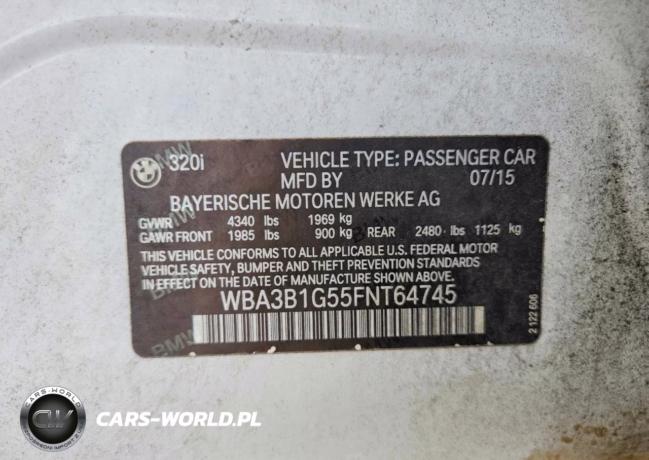2015 BMW 320 I VIN:WBA3B1G55FNT64745 - 12
