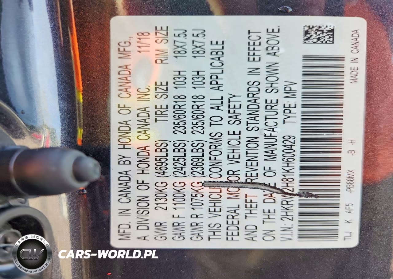 2019 Honda Cr-V Exl VIN:2HKRW2H81KH600429 - 13