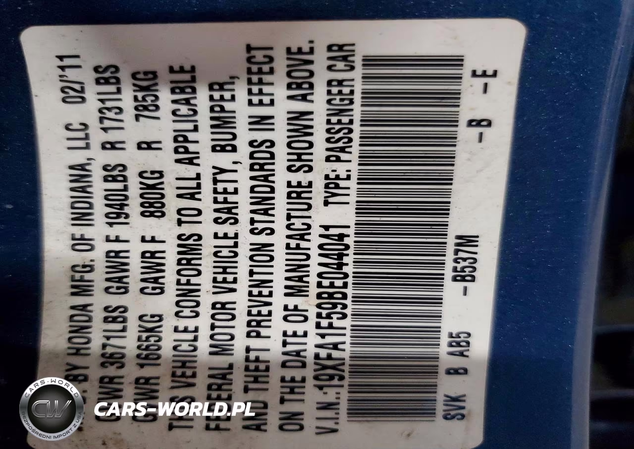 2011 Honda Civic Lx VIN:19XFA1F59BE044041 - 12