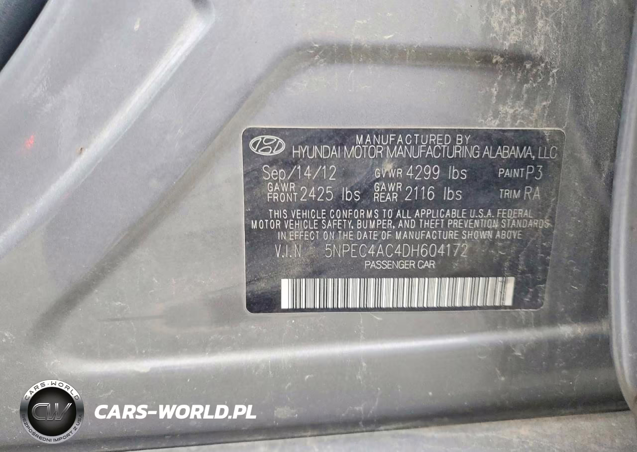 2013 Hyundai Sonata Limited VIN:5NPEC4AC4DH604172 - 13