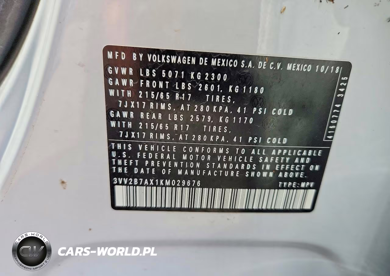 2019 Volkswagen Tiguan Se VIN:3VV2B7AX1KM029676 - 13