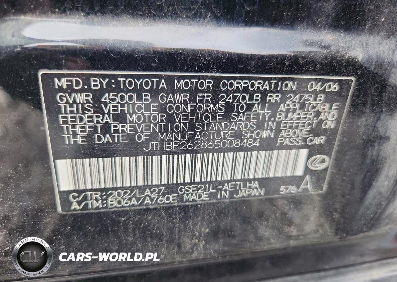 2006 Lexus Is 350 VIN:JTHBE262865008484 - 12