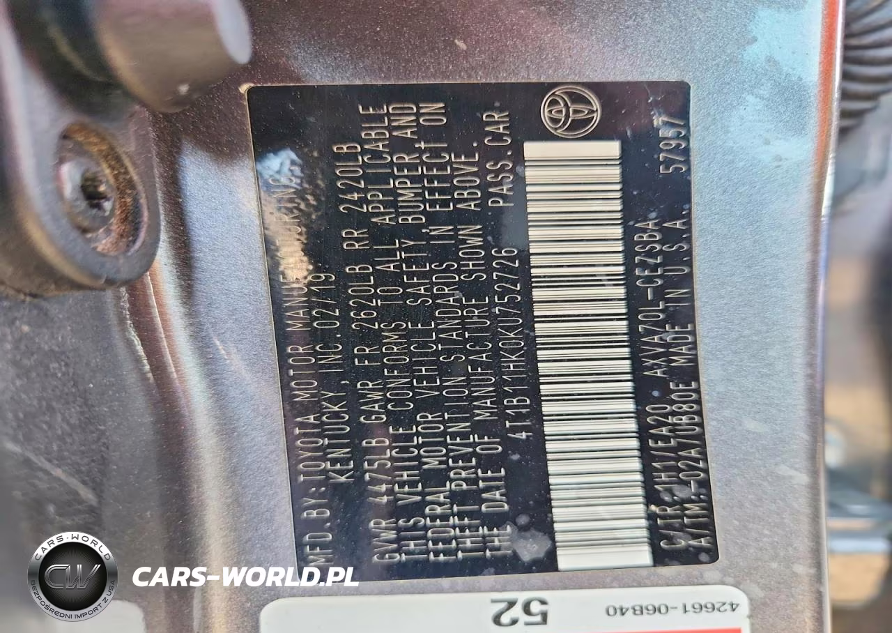 2019 Toyota Camry Se VIN:4T1B11HK0KU752726 - 12
