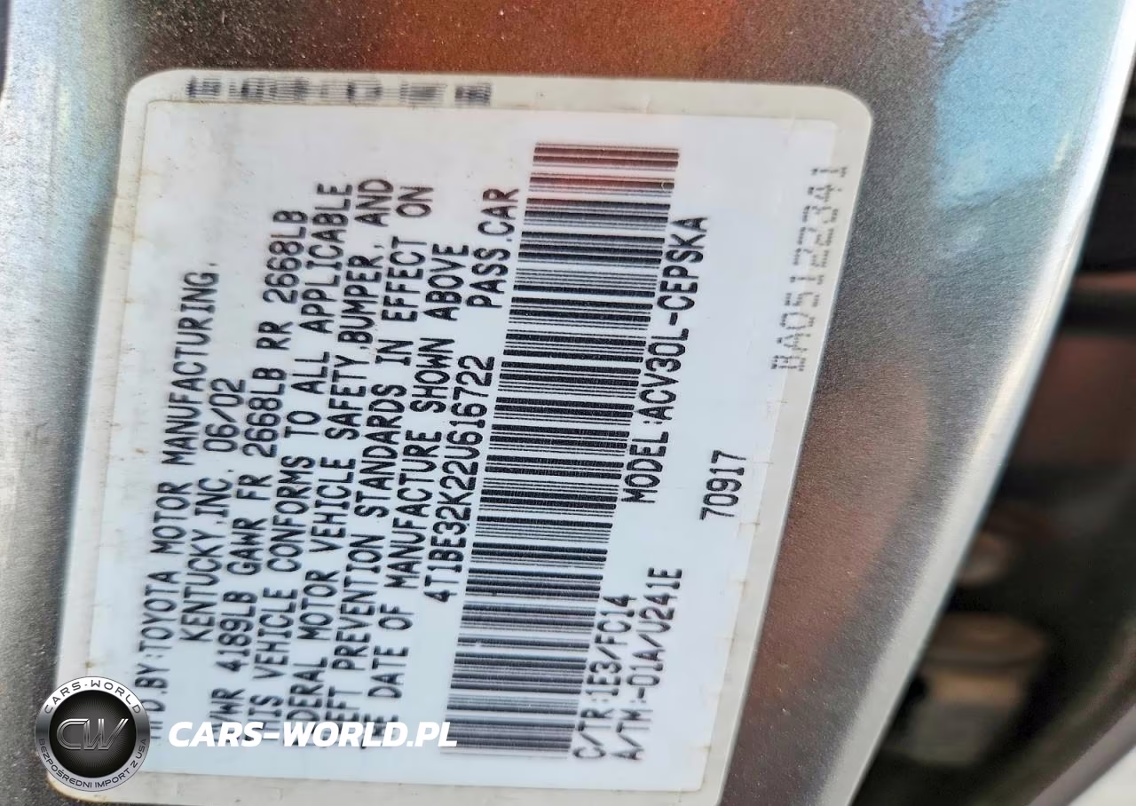 2002 Toyota Camry Se VIN:4T1BE32K22U616722 - 12