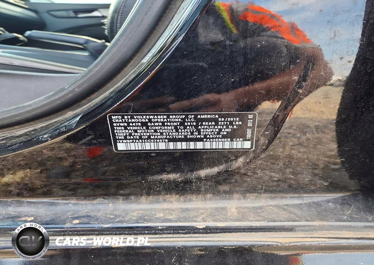 2012 Volkswagen Passat Se VIN:1VWBP7A31CC074078 - 12