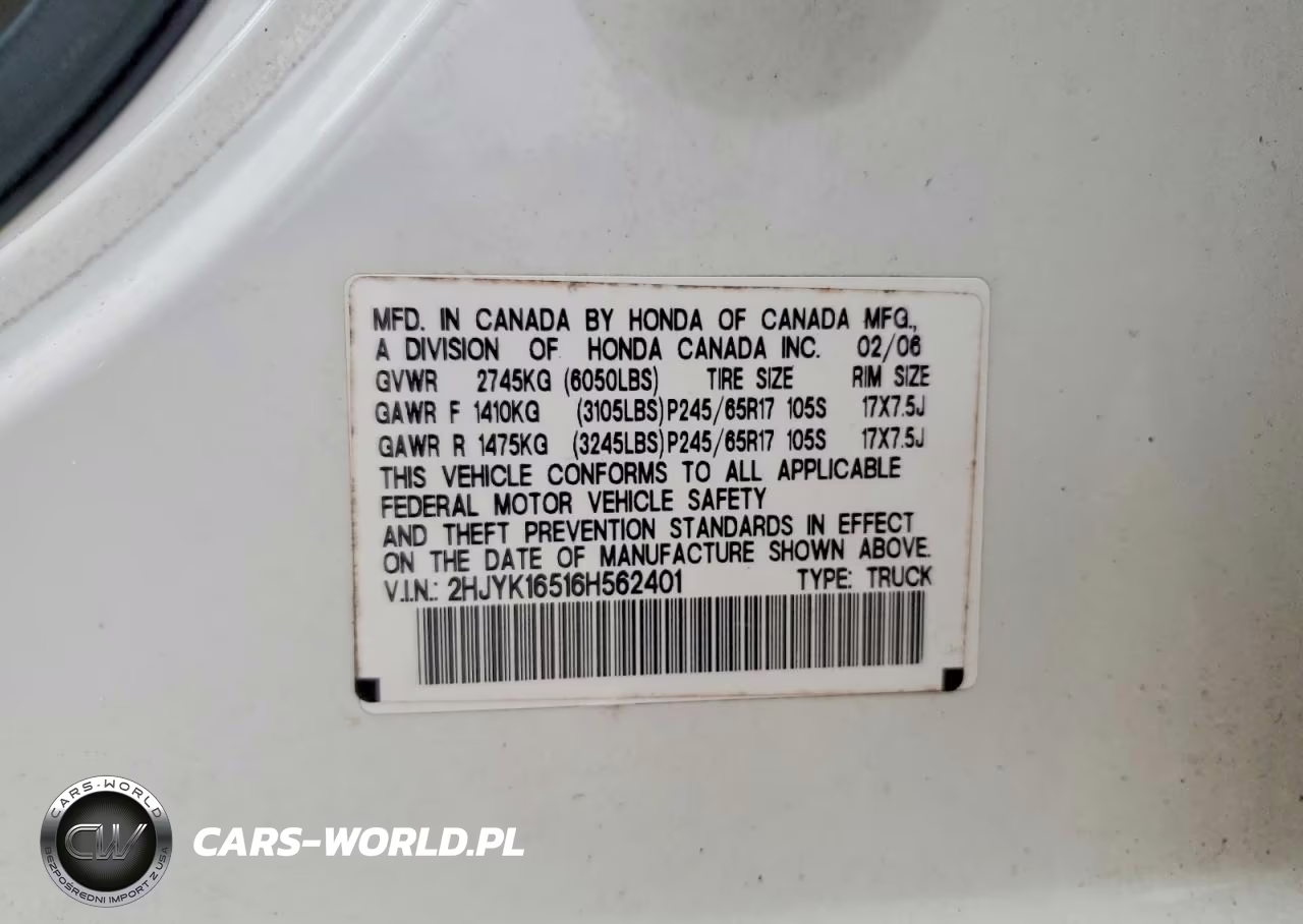 2006 Honda Ridgeline Rtl VIN:2HJYK16516H562401 - 12