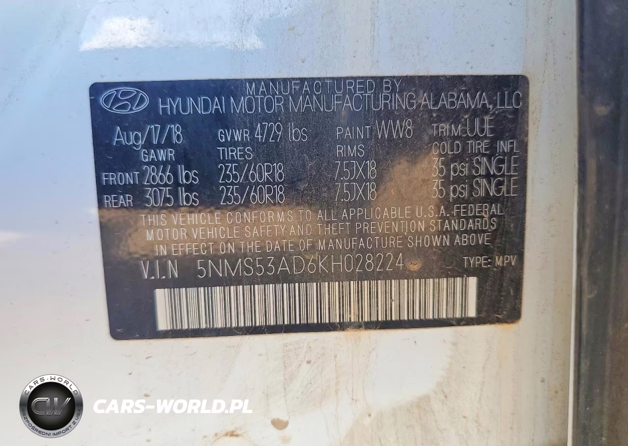 2019 Hyundai Santa Fe Limited 2.4L VIN:5NMS53AD6KH028224 - 13