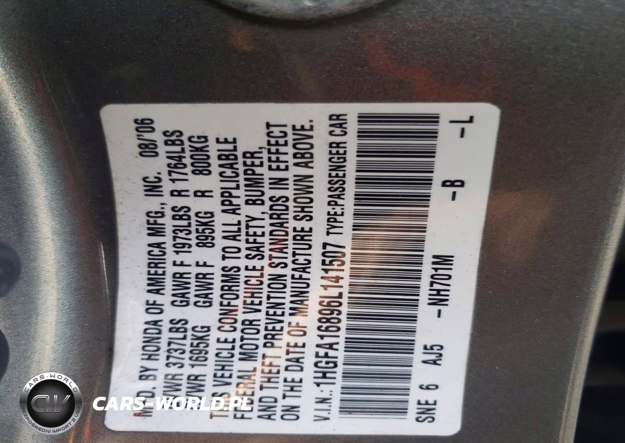 2006 Honda Civic Ex VIN:1HGFA16896L141507 - 12