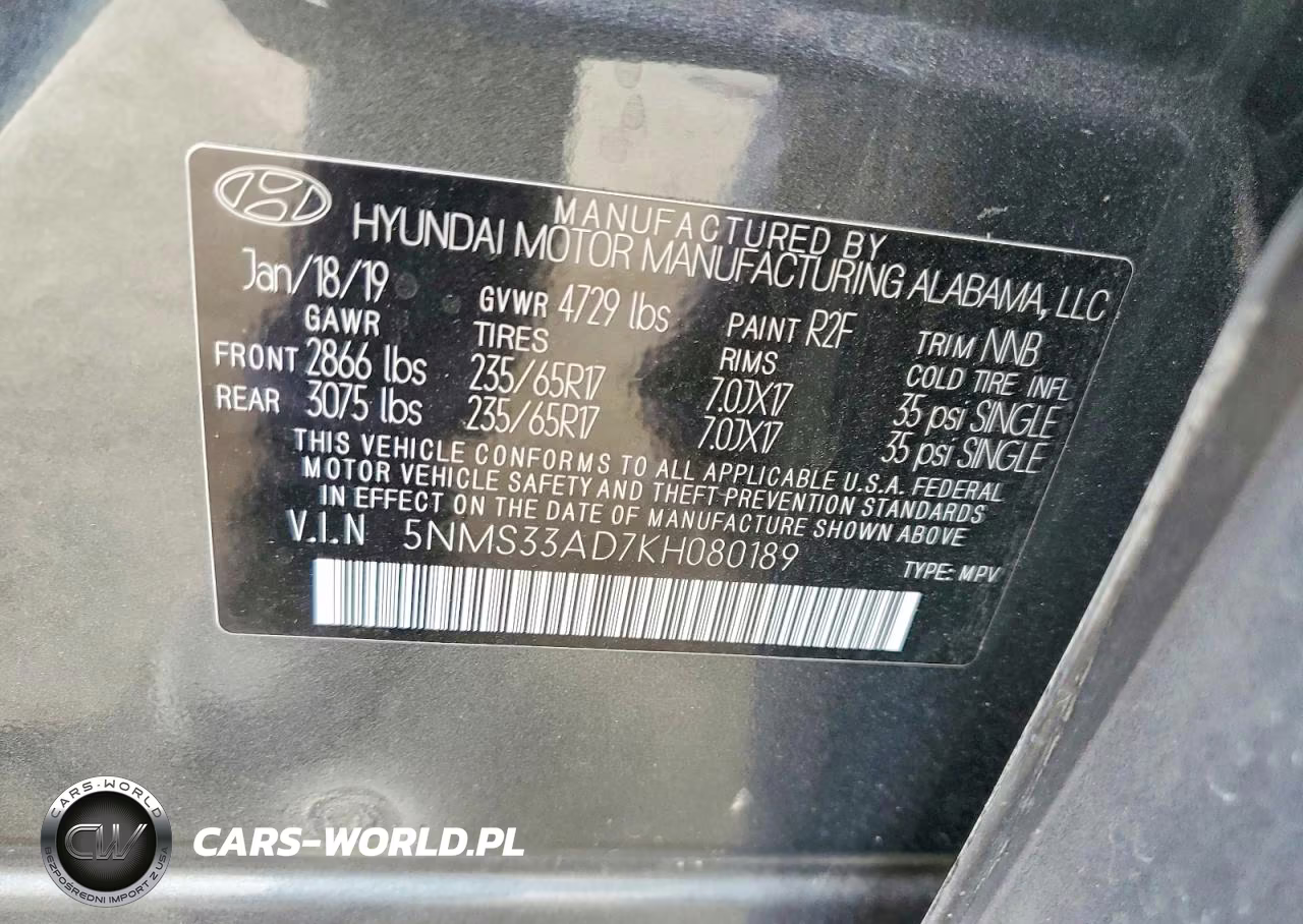 2019 Hyundai Santa Fe Sel 2.4L VIN:5NMS33AD7KH080189 - 13