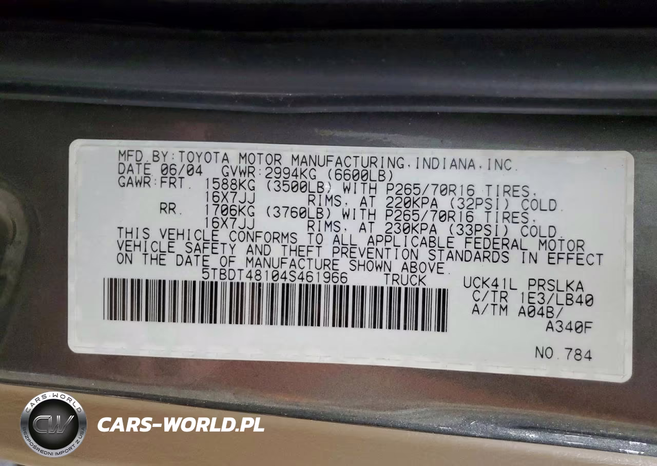 2004 Toyota Tundra Limited VIN:5TBDT48104S461966 - 13