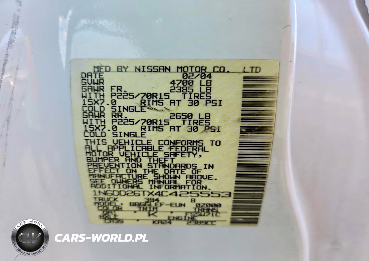 2004 Nissan Frontier Standard VIN:1N6DD26TX4C425553 - 12