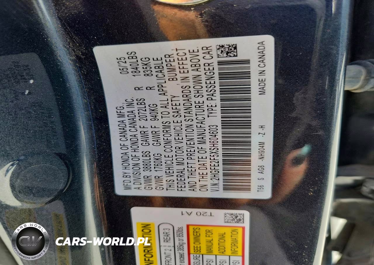 2025 Honda Civic Sport VIN:2HGFE2F5XSH604603 - 12