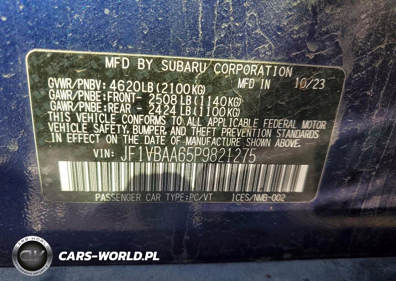 2023 Subaru Wrx VIN:JF1VBAA65P9821275 - 12