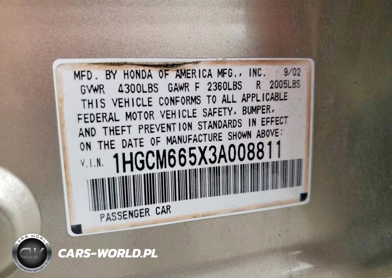 2003 Honda Accord Ex VIN:1HGCM665X3A008811 - 12