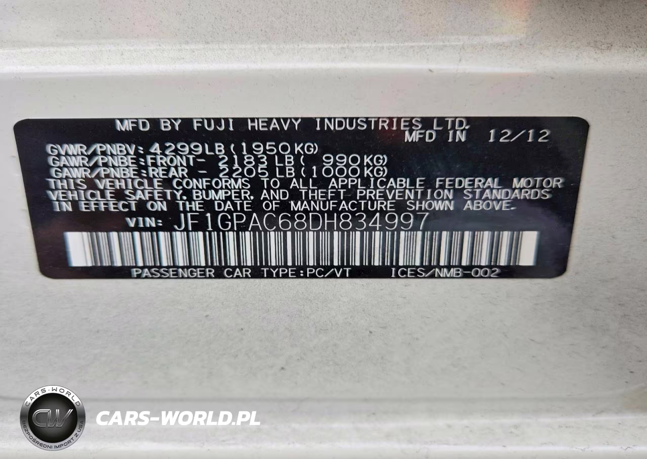 2013 Subaru Impreza Premium VIN:JF1GPAC68DH834997 - 12