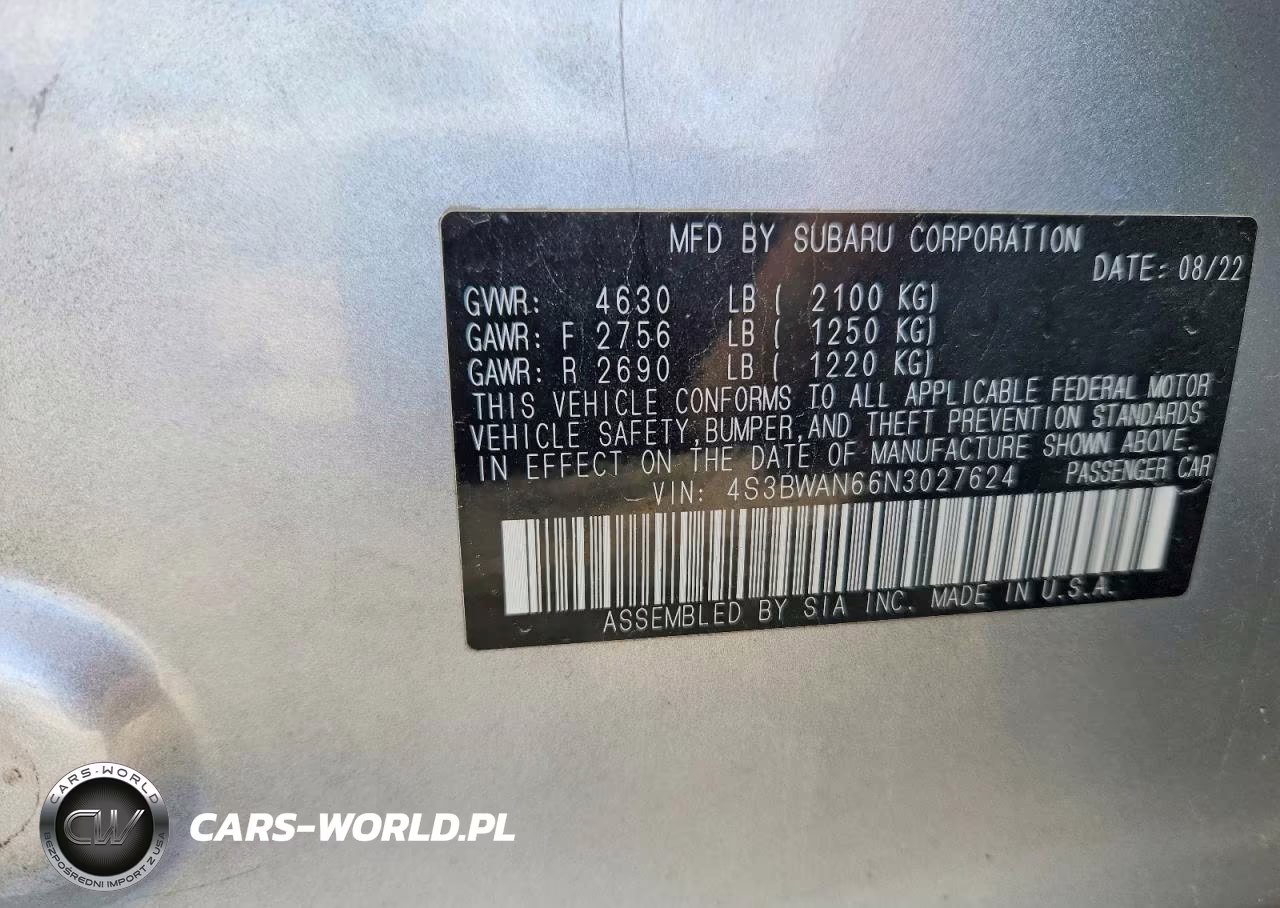2022 Subaru Legacy Limited VIN:4S3BWAN66N3027624 - 12