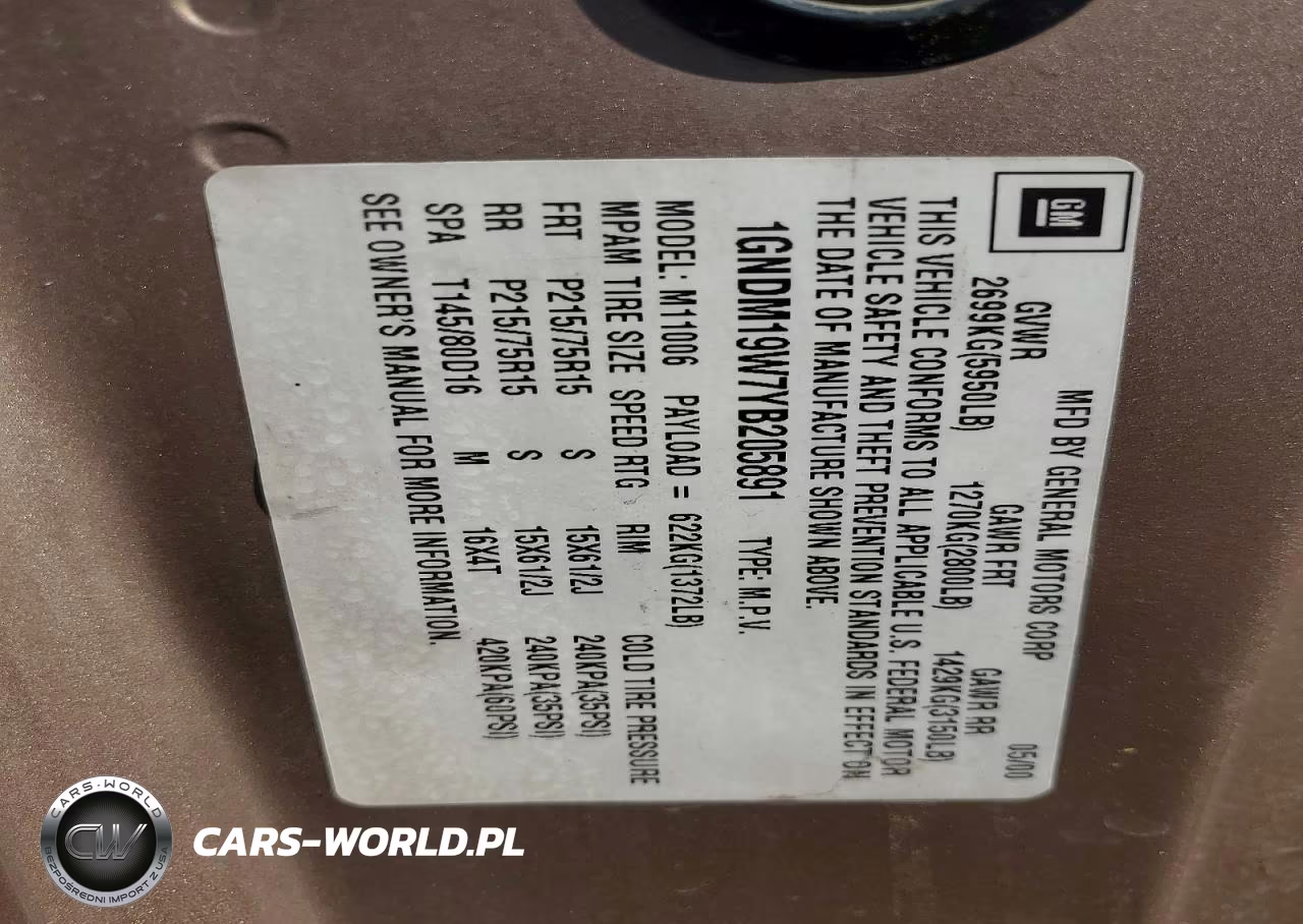 2000 Chevrolet Astro VIN:1GNDM19W7YB205891 - 13