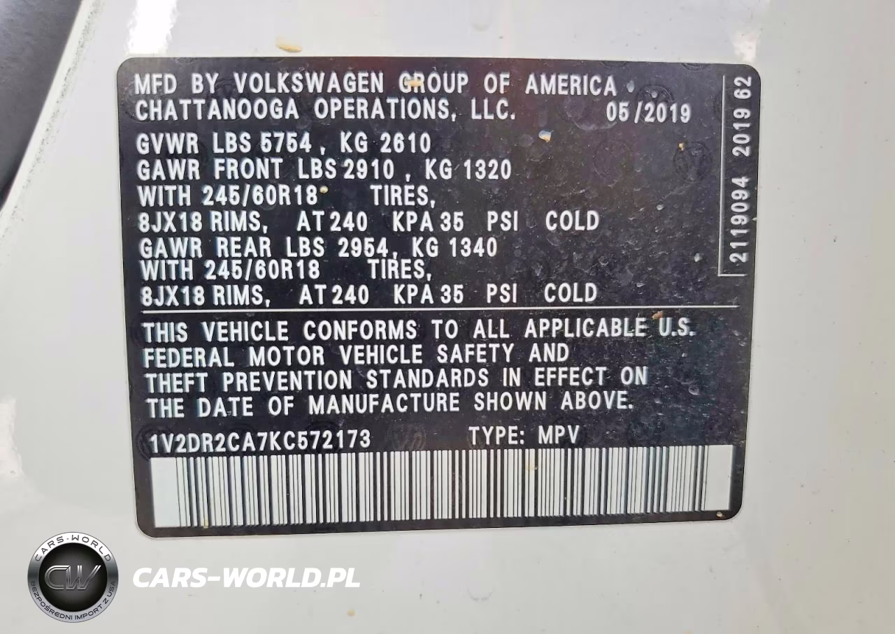 2019 Volkswagen Atlas Se VIN:1V2DR2CA7KC572173 - 13