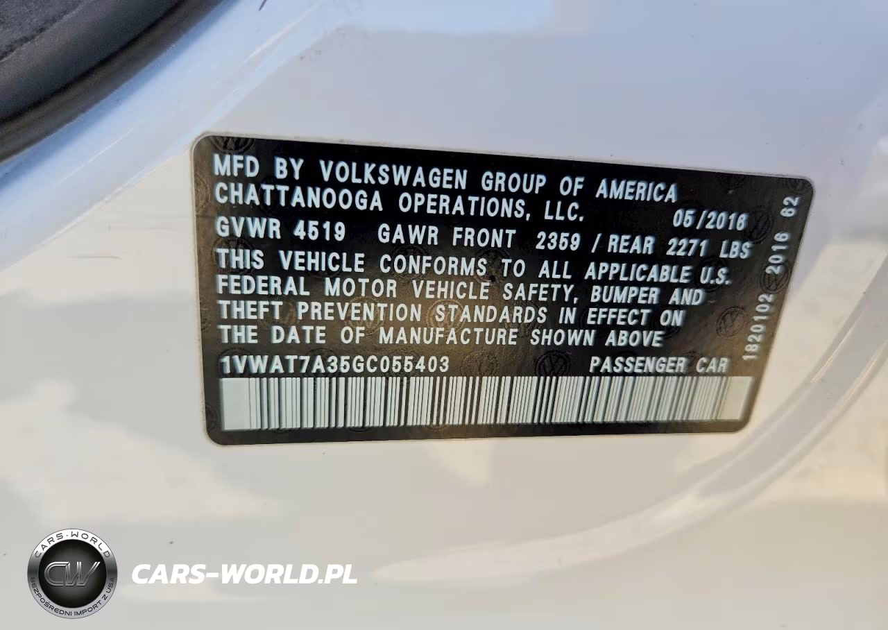 2016 Volkswagen Passat S VIN:1VWAT7A35GC055403 - 13